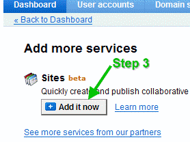 Step 3 on installing Google Sites