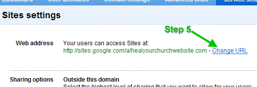 Step 5 on installing Google Sites
