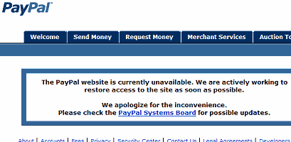 PayPal Down Screenshot PayPal Down Screenshot