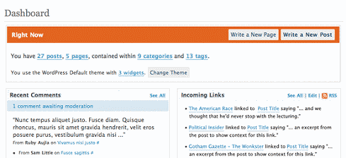 The new, and more usable wordpress 2.5 dashboard