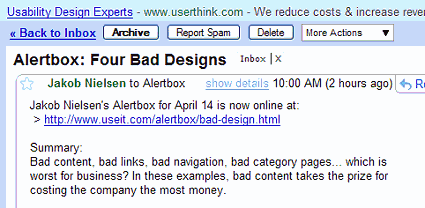Jakob Nilesen’s altert box email of 14-Apr-08