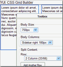 Screen snippet of the YUI CSS Grid Builder screen